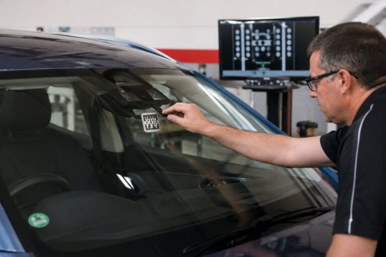 ADAS-equipped Ford Territory during windscreen replacement inspection
