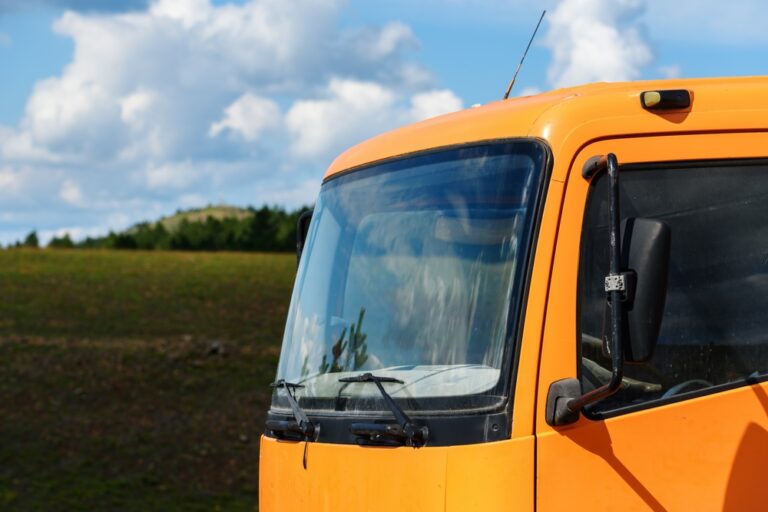 Yellow truck after windscreen replacement