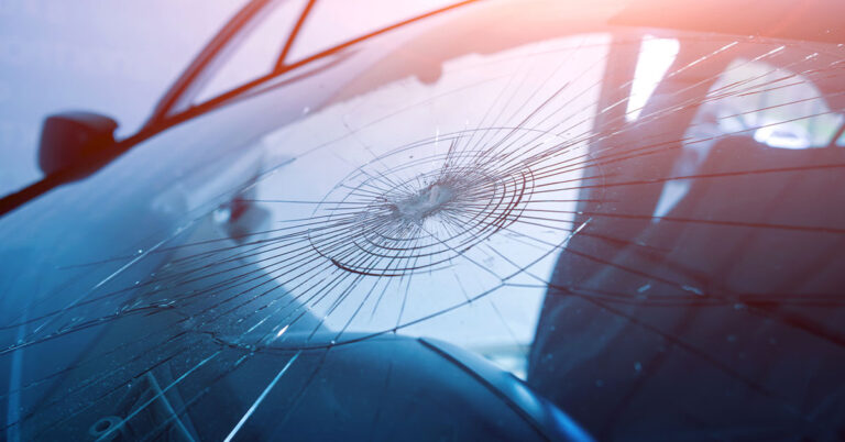 Damaged Audi windscreen before replacement